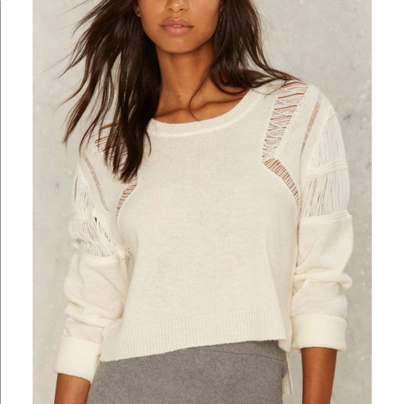 White cream fuzzy distressed sweater by glamour - Picture 2 of 7